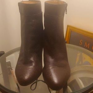 Brown snakeskin booties